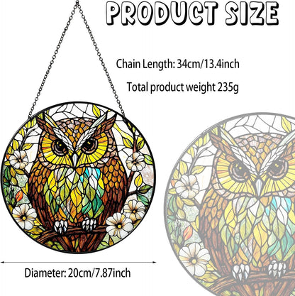 Owl Stained Glass Window Hanging Bird Light Sun Catcher Owls Lover Gifts for Women Christmas