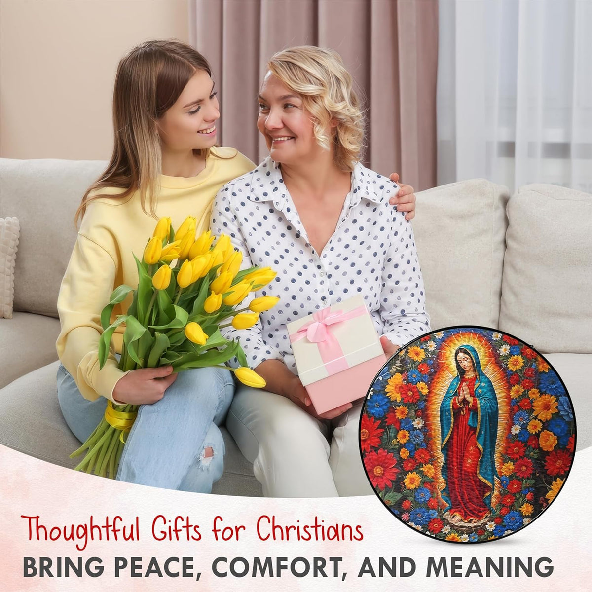 FLAGWIX Christmas Christian Gifts for Women - Virgen De Guadalupe Stained Glass Window Hanging 10