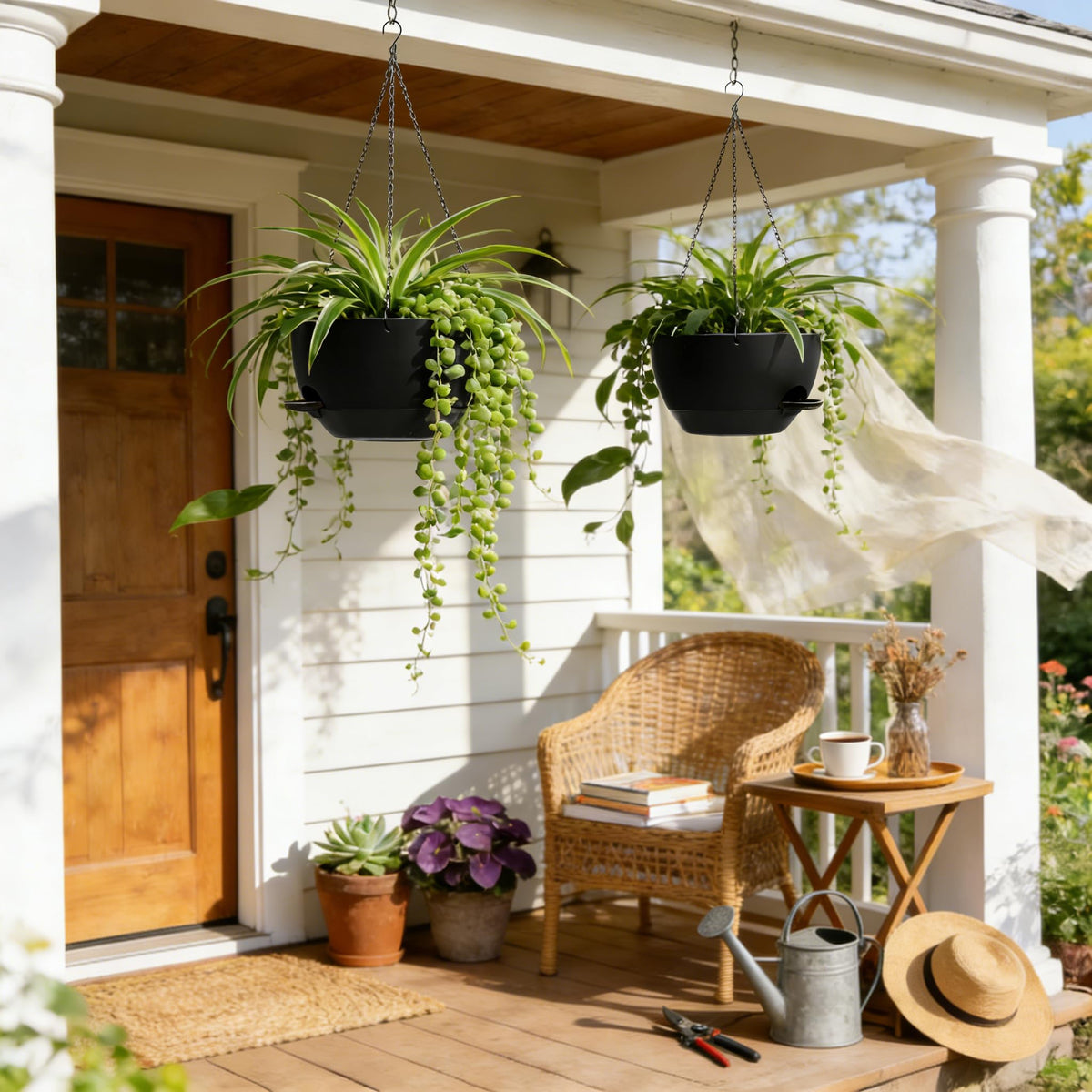 UOUZ 13 Inch 2 Pack Large Self Watering Hanging Planters for Indoor Outdoor Plants, Hanging Plant
