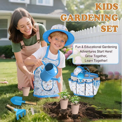 Kids Gardening Tool Set 18PCS Kids Toddler Gardening Set Includes Tote Bag Watering Can Apron Hat