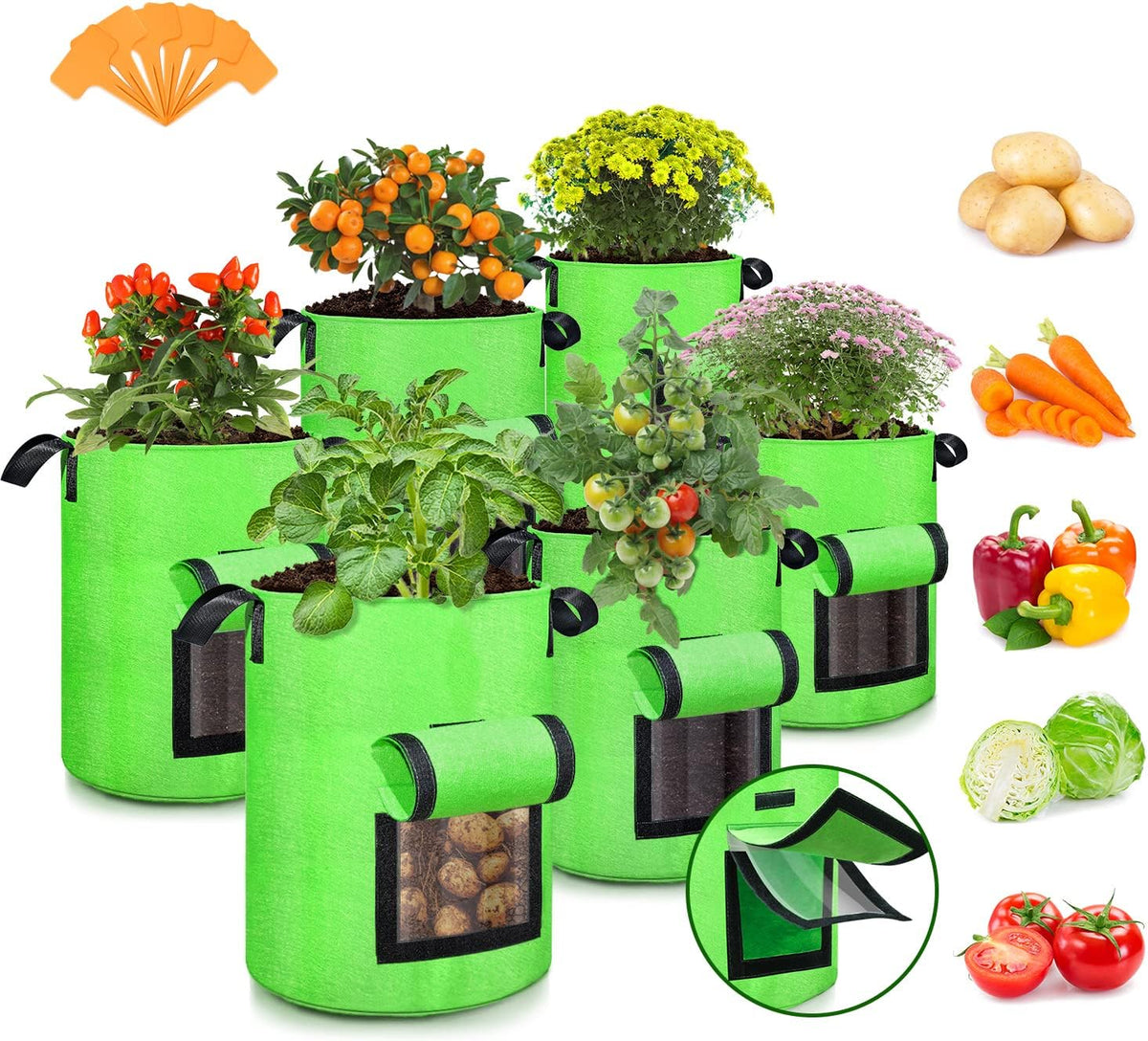 SCENGCLOS 10 Gallon Potato Grow Bags, 6 Pack, Two-Sided Transparent Flap, Breathable Non-Woven