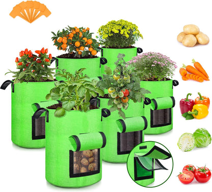 SCENGCLOS 10 Gallon Potato Grow Bags, 6 Pack, Two-Sided Transparent Flap, Breathable Non-Woven