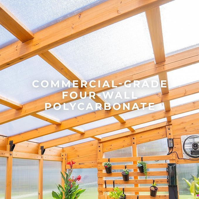 Backyard Discovery Zalie 11' x 7' Cedar Wood and Polycarbonate Walk-in Greenhouse Kit with Exhaust