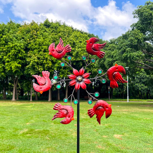 Cardinal Red Bird Wind Spinner Garden Decor, 48 Inch Metal Yard Spinner Sculpture for Patio Lawn &