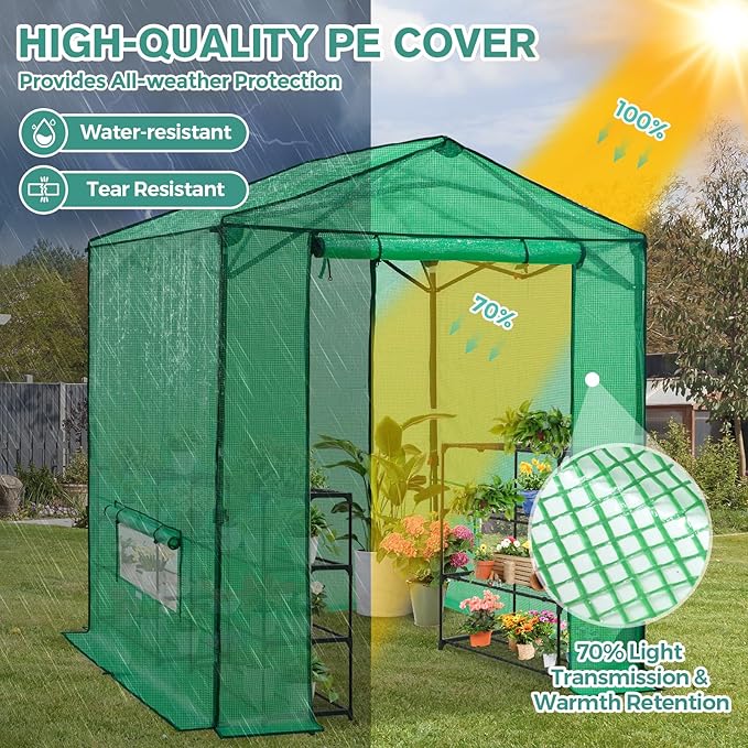 COOS BAY 6x6 FT Portable Walk-in Greenhouse, Pop up Outdoor Green House with Power Access Openings