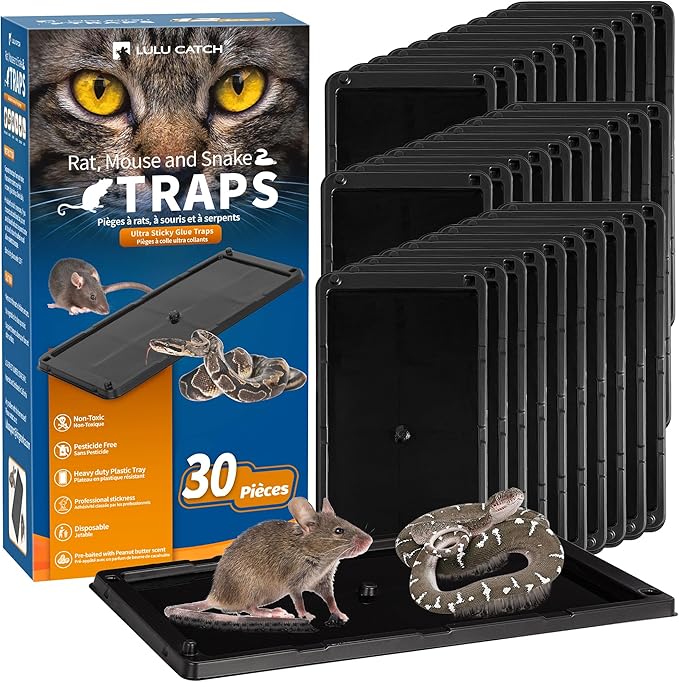 LULUCATCH Glue Mouse Traps Indoor for Home 30 Pack, Pre-Baited Sticky Plastic Glue Boards for