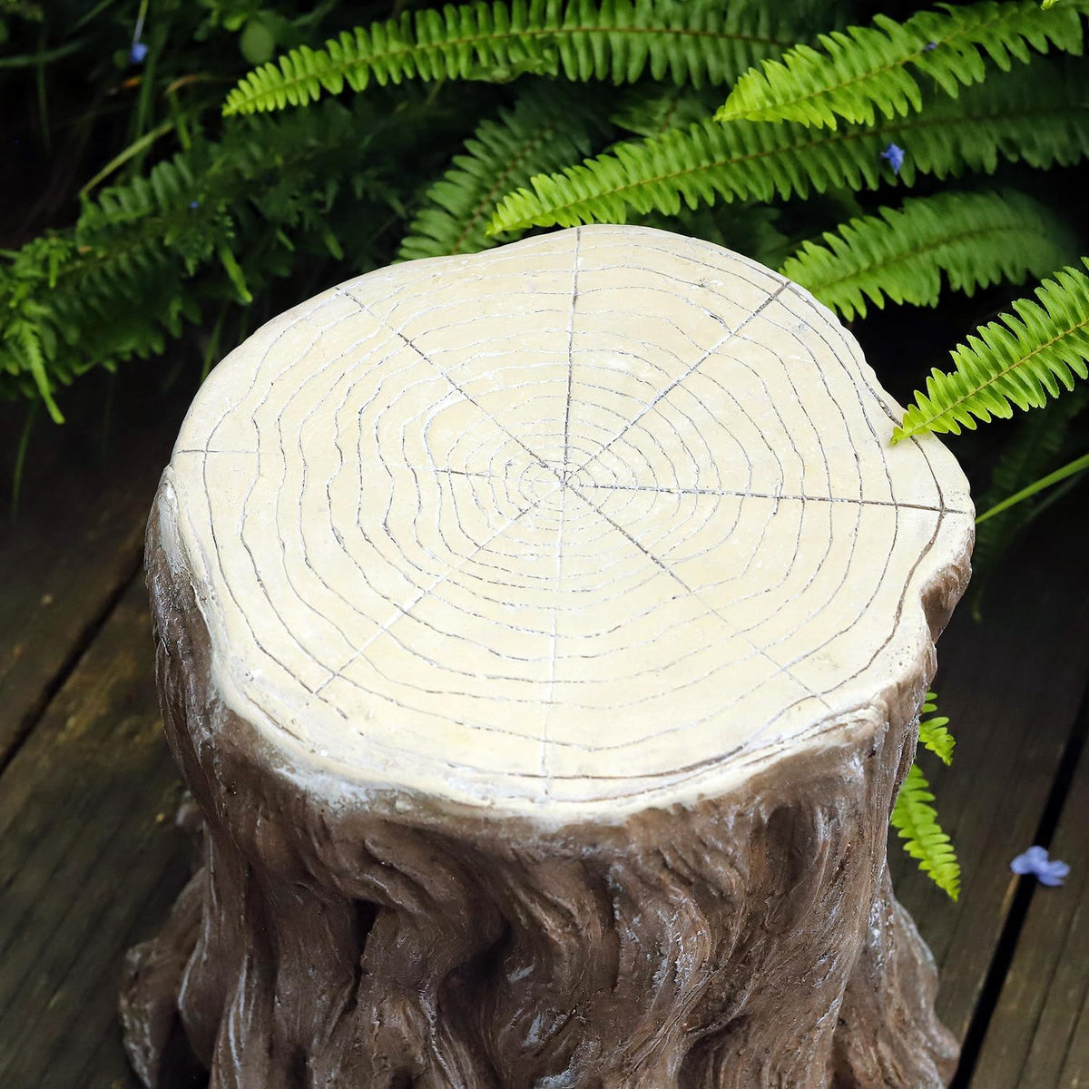 13''H Tree Stump Statue Stool with Faux Wood Grain Finish Magnesium Oxide Stump Sculpture Stump