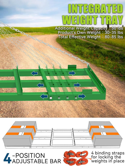 4ft Heavy Duty Drag Harrow for ATV, UTV, Tractor - Adjustable Tow Behind Leveling Rake with Weight