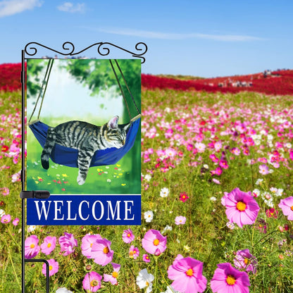 Welcome cat garden flags for outside 28x40，seasonal flags with cats double sided house flags