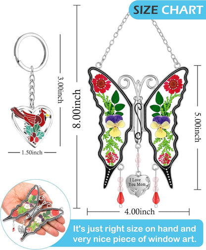 KY&BOSAM Butterfly Suncatcher I Love You Mom Gifts for Mom Pressed Flower Between Wings Glass for