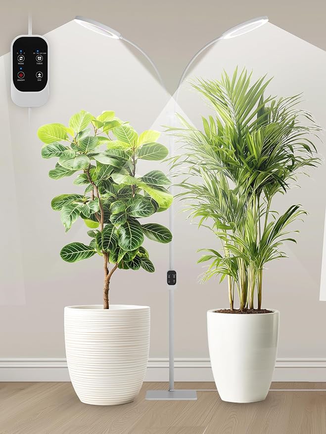 GLOWRIUM Grow Lights for Indoor Plants,Plant Light with 3/9/12/16H Grow Light Timer,2-Head 48W Full