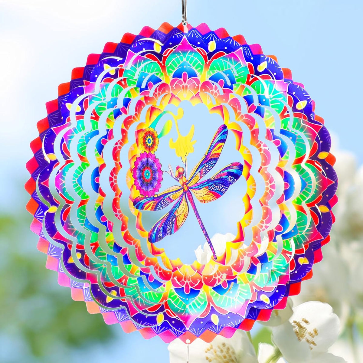 Dragonfly Mandala Wind Spinners Garden Yard Decor Gift for Women Men, 12 Inch Outdoor Metal 3D Wind