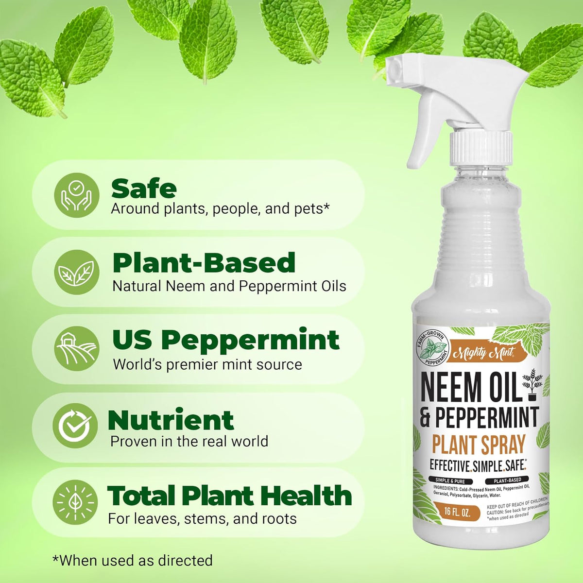Mighty Mint Neem Oil & Peppermint Plant Nutrient Spray – Natural Leaf Shine for Indoor & Outdoor