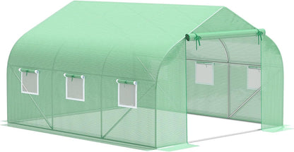 Outsunny 12' x 10' x 7' Outdoor Walk-in Greenhouse, Tunnel Green House with Roll-up Windows