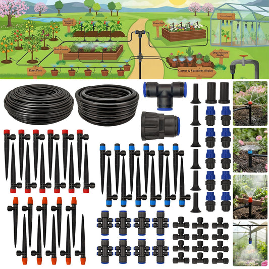 Drip Irrigation System 230FT Quick-Connect Drip Irrigation Kit with 1/4 inch 1/2 inch Irrigation