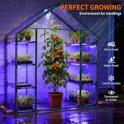 Indoor Greenhouse with Grow Light, 4-Tier Mini Greenhouse 56.3"x28.7"x76.8" Small Greenhouse with
