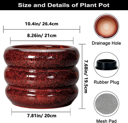 SQOWL 10 Inch Plant Pots - Ceramic Planter for Indoor Plants, Ceramic Plant Pot with Drainage Hole