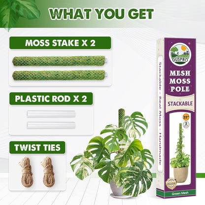 DUSPRO Green Stackable Mesh Moss Pole for Plants Climbing Vine Supporting Monstera Trellis, for