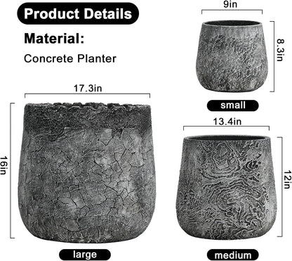 Craft flowerpots 18"+13"+9" Dia Round Concrete Planter Set of 3 Large Outdoor/Indoor Planter Pots