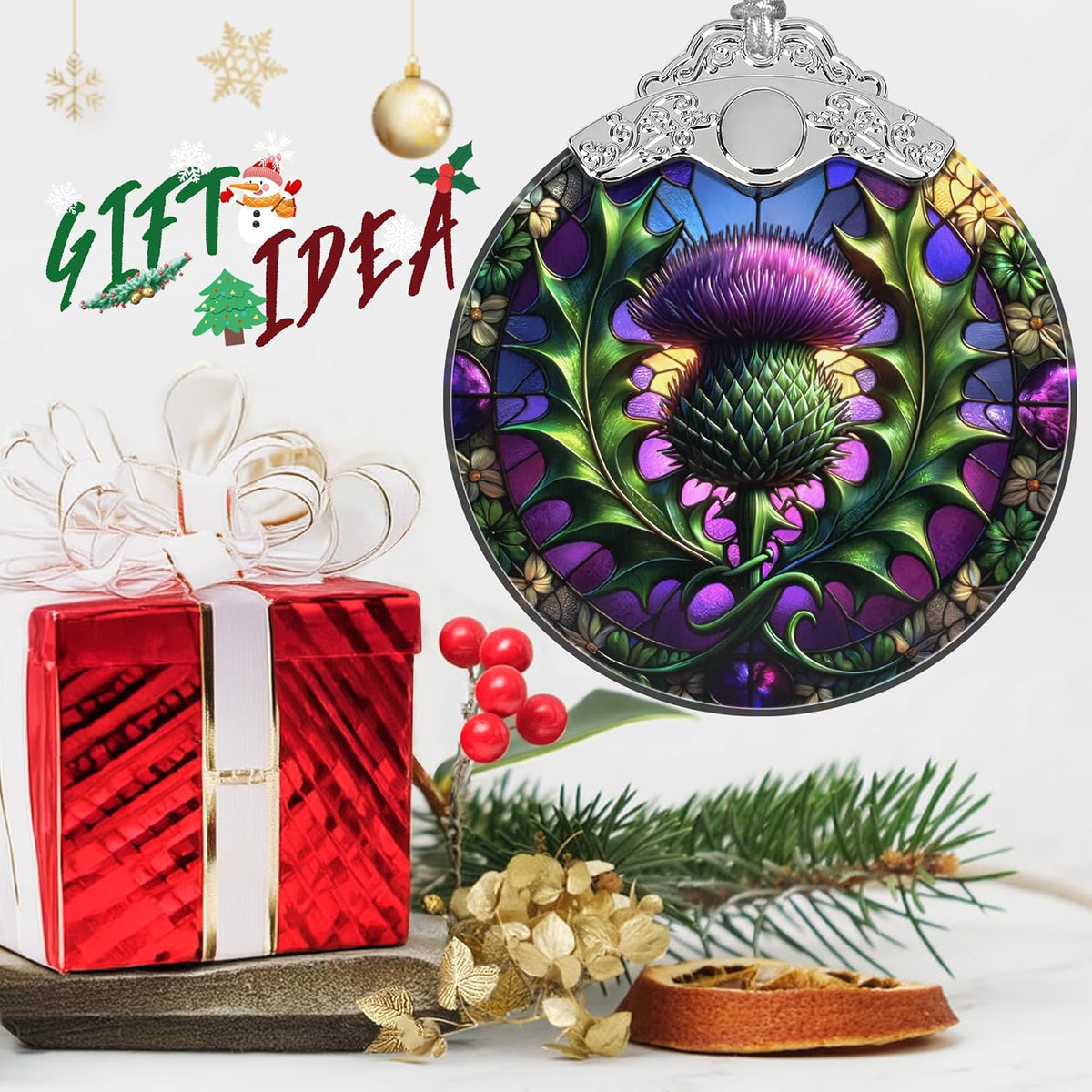 Scottish Thistle Stained Glass Orament - Christmas Ornament - Christmas Decorations for Tree