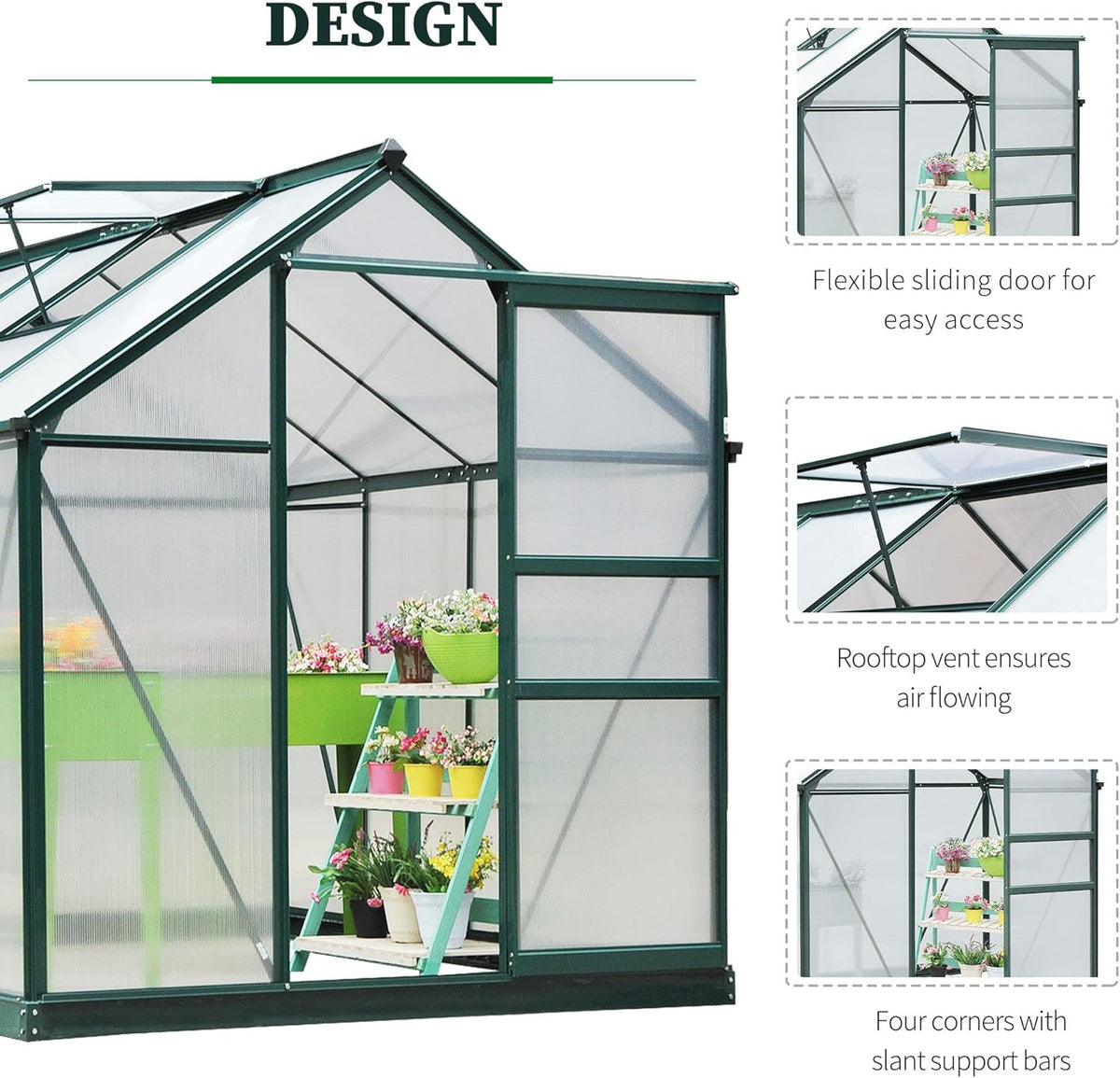 Outsunny 6' x 8' Greenhouse for Outdoors, Polycarbonate Greenhouse with Rain Gutter and Roof Vent