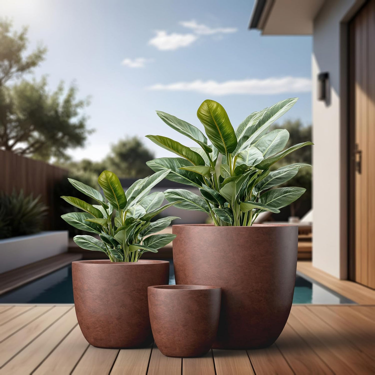 Kante 18",14",10" Dia Concrete Round Planters (Set of 3), Outdoor Indoor Large Planter Pots with