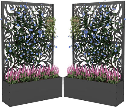 2PCS Metal Planter Box with Trellis,70.9"x47.2"x15.7" Raised Garden Bed with Drainage Holes