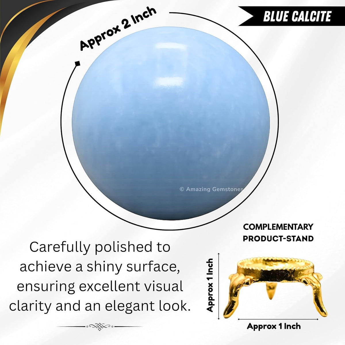 Amazing Gemstone Blue Calcite Crystal Ball with Stand - 2" Inches Crystal Sphere Meditation Balls