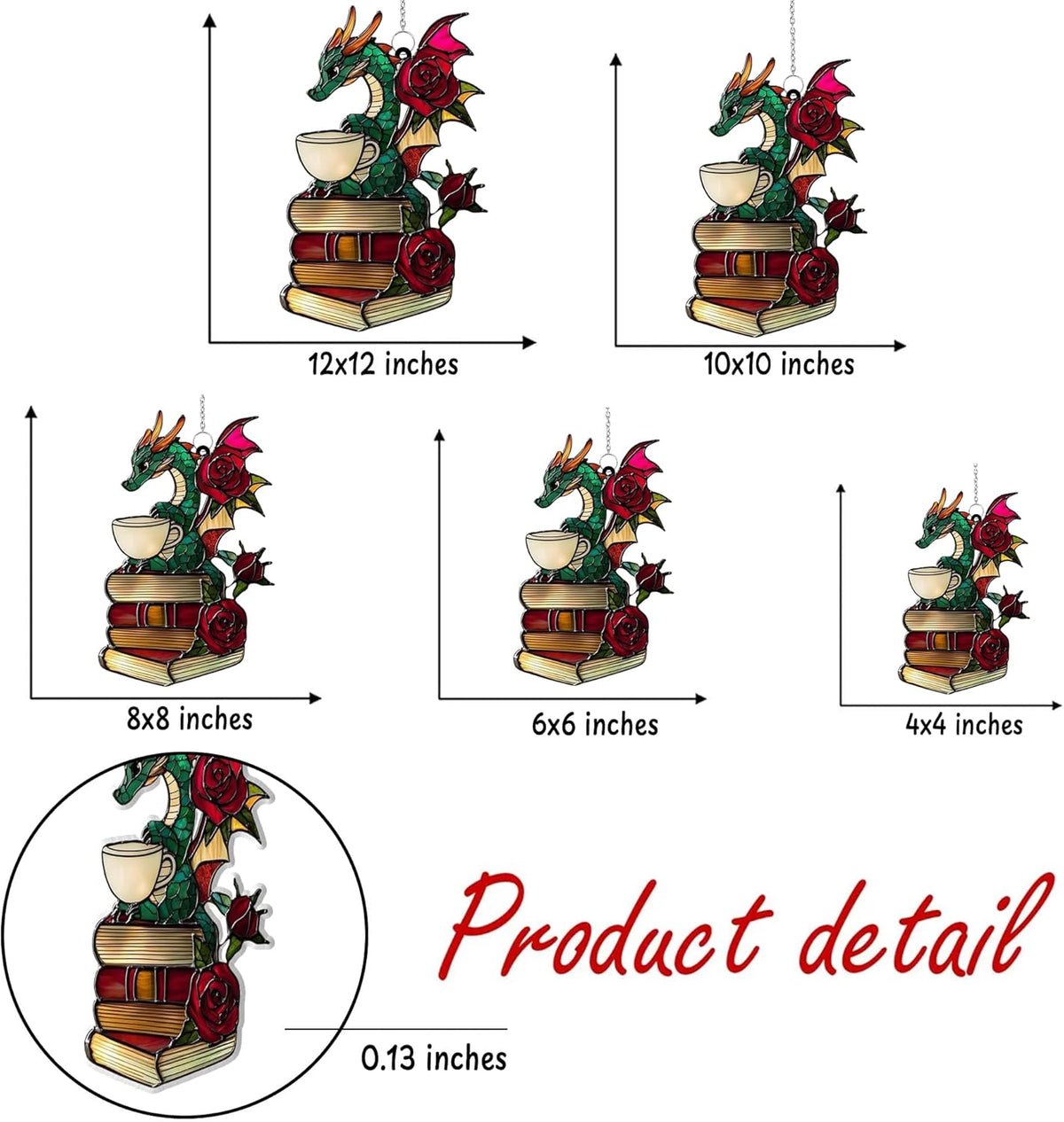 Dragon Tea Book Bookish Acrylic Suncatcher Stained Glass Effect Window Car Hanging Christmas