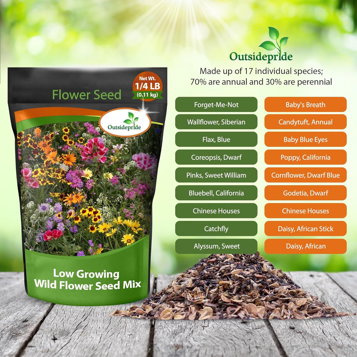 Outsidepride Low Growing Wildflower Seeds - 1/4 lb Dwarf, & Short, Diverse Perennial & Annual Wild