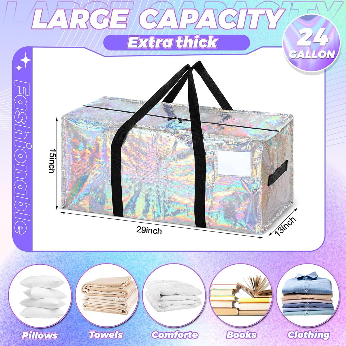 4 Pcs 24 Gallon Large Moving Bags with Zipper and Handles Foldable Storage Duffle Bags Heavy Duty