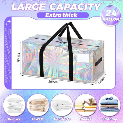 4 Pcs 24 Gallon Large Moving Bags with Zipper and Handles Foldable Storage Duffle Bags Heavy Duty