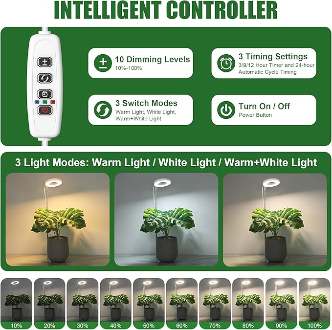 White Grow Lights for Indoor Plants Full Spectrum, 48 LEDs Plant Light for Indoor Plants, Height