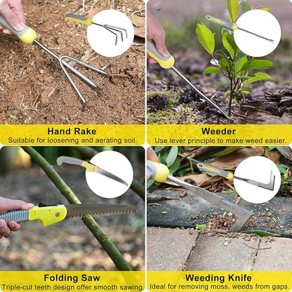 Garden Tool Set, Carsolt 10 Piece Stainless Steel Heavy Duty Gardening Tool Set for Digging