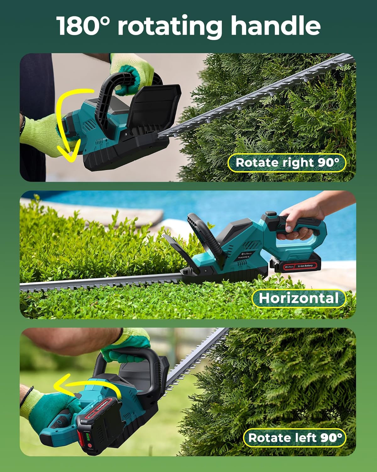 20'' Hedge Trimmer Cordless with Battery, Electric Handheld Bush Clipper with 2 Pack Rechargeable