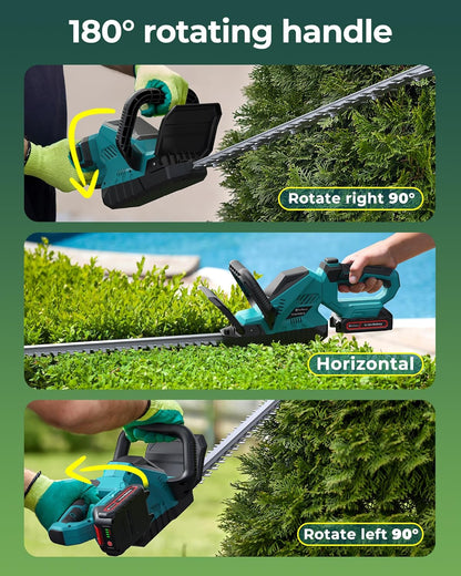 20'' Hedge Trimmer Cordless with Battery, Electric Handheld Bush Clipper with 2 Pack Rechargeable