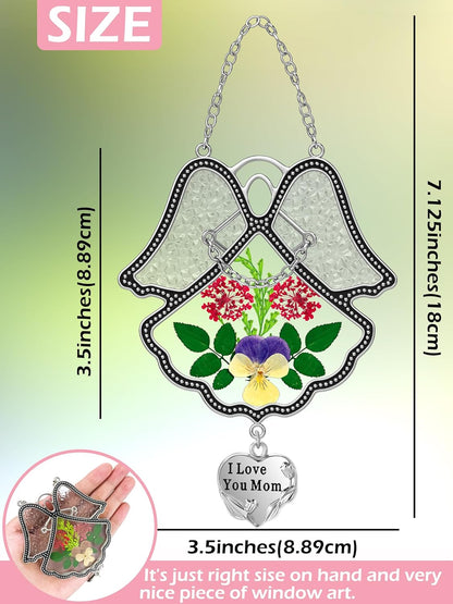 KY&BOSAM Angel Suncatcher I Love You Mom Stained Glass Panels for Windows Wind Chime with Pressed