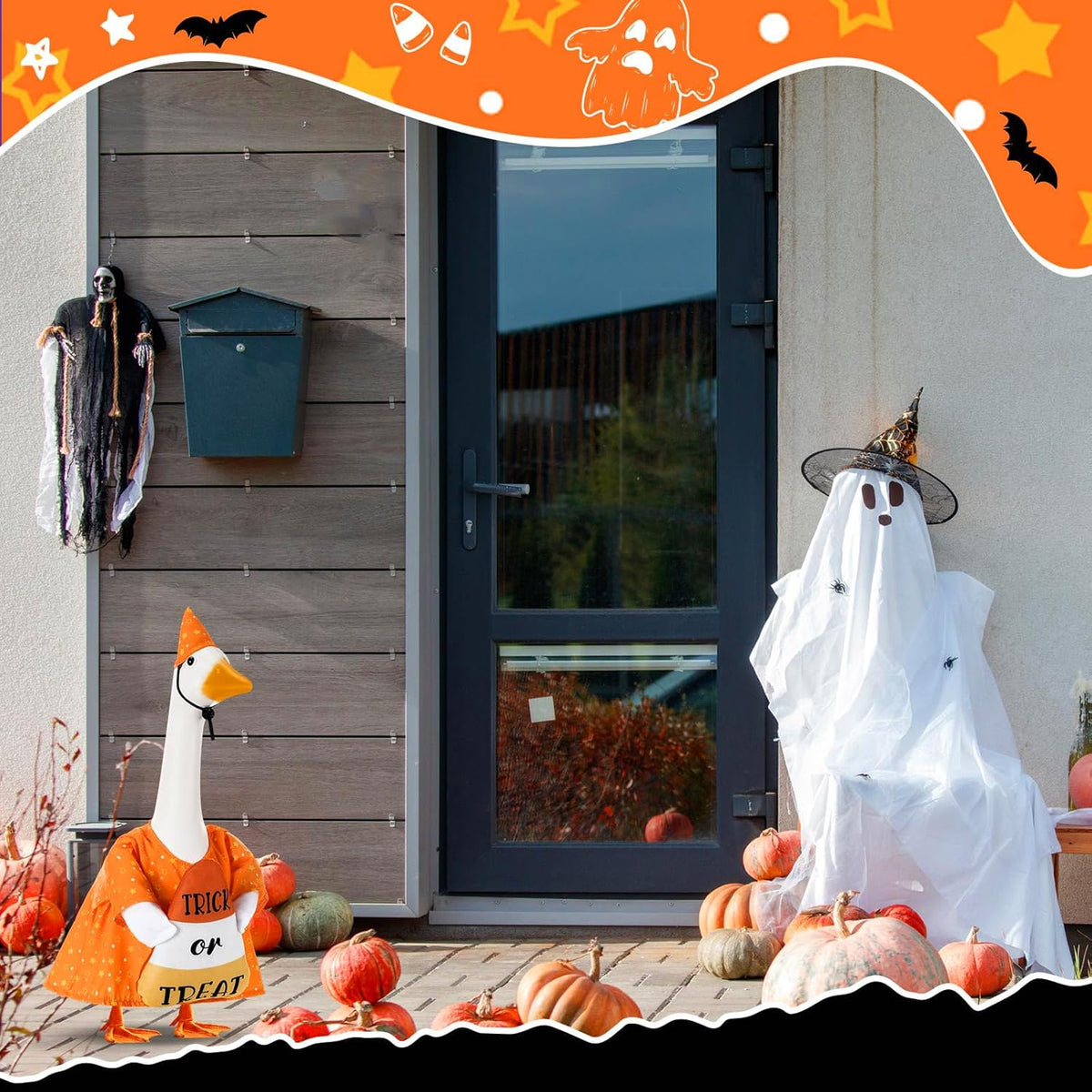 Sanwuta 1 Set Halloween Porch Goose Outfit Candy Corn Pillow Design with Hat for 23" Lawn Cement