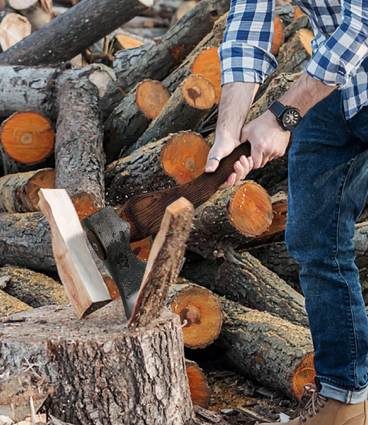 Camping Axe - 21 inches Chopping Axe for Wood Splitting and Kindling, 1055 High Carbon Steel and