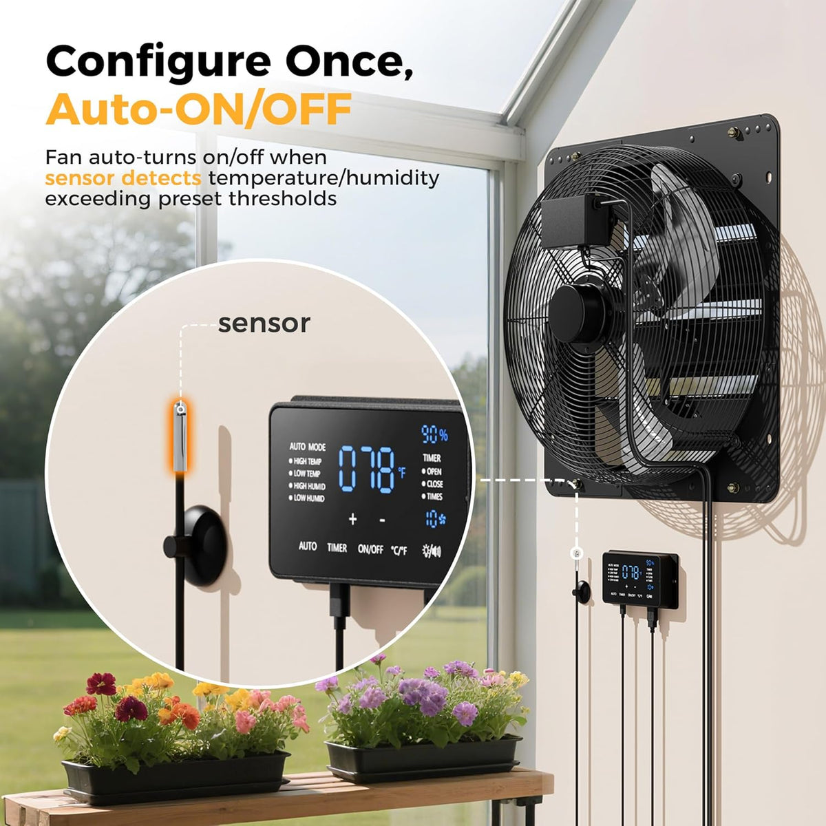 18 Inch EC Motor Shutter Exhaust Fan, 6 Inch Large Touchscreen Controller for Temp Humidity and