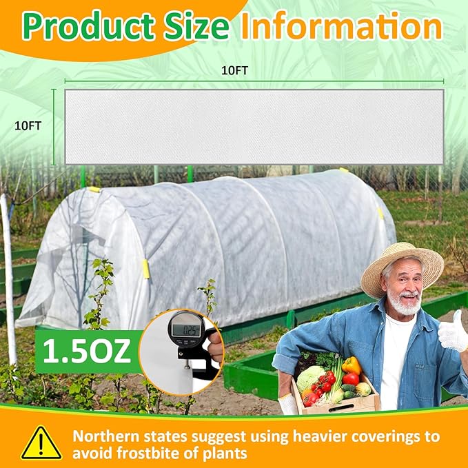White Plant Covers Freeze Protection, 10 x 10 ft - 1.5 oz/yd² Frost Cloths for Outdoor Plants, Tree