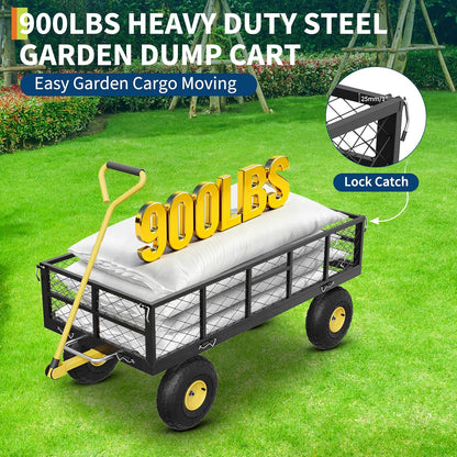 GarveeLife 900 LBS Garden Dump Cart with Removable Sidewalls, Heavy Duty Steel Dump Wagon with 180°