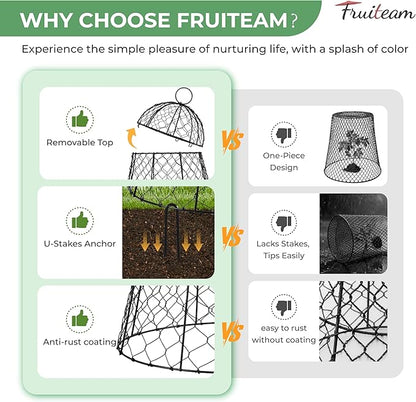FRUITEAM Metal Plant Covers 6pcs, Heavy Duty Garden Cloche Plant Cage for Outdoor, 13"x15.8"H