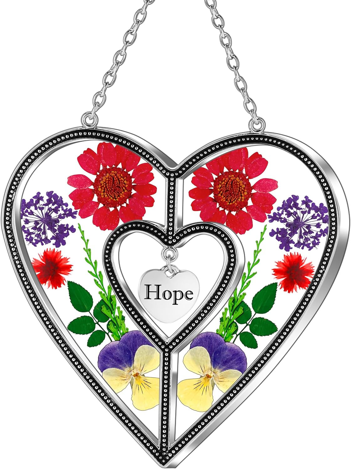 KY&BOSAM Heart Suncatchers Hope Stained Glass Hangings for Windows Sun Catcher with Unique Pressed