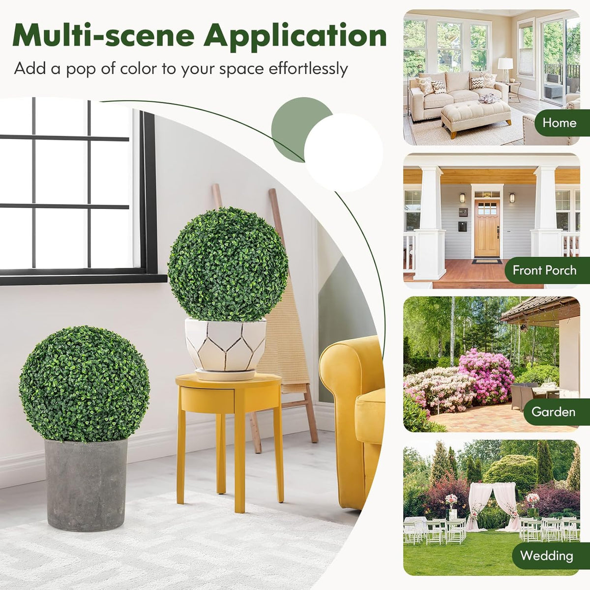 Goplus 2 PCS 16 Inch Artificial Plant Topiary Ball, Round Faux Boxwood Balls Outdoor, Fake Plant