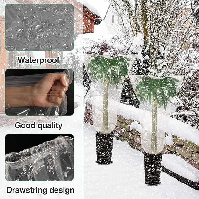 ANPHSIN 6 Pcs Winter Plant Film Cover with Drawstring - 35" x 59" Plastic Plant Cover Freeze