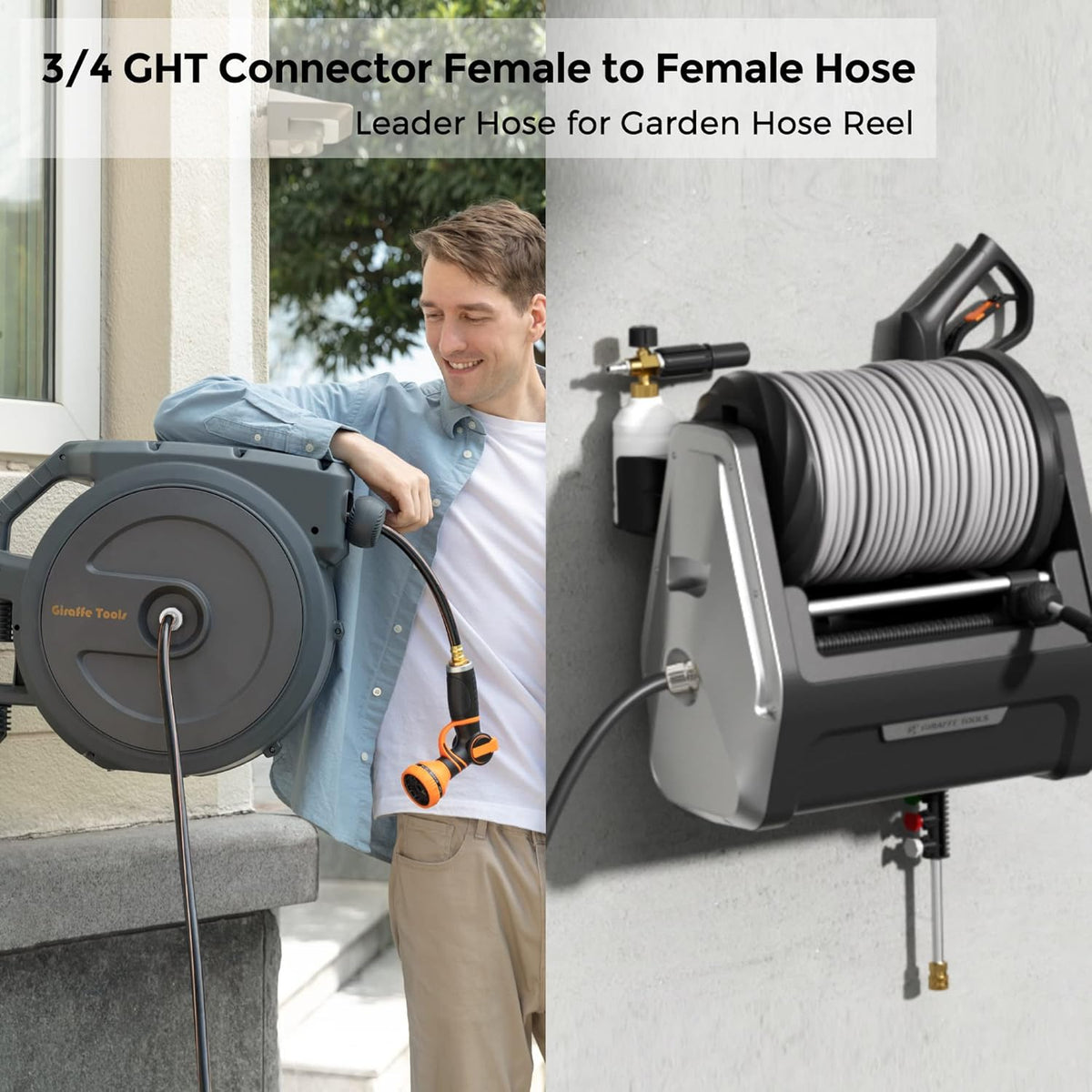 Giraffe Tools Leader Hose 8ft x 5/8", Custom Length, Heavy Duty, No Kink, Flexible, Rubber Garden