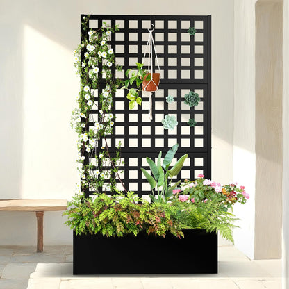 Metal Planter Box with Trellis & Wheels, Raised Garden Bed with Privacy Screen, Outdoor Standing