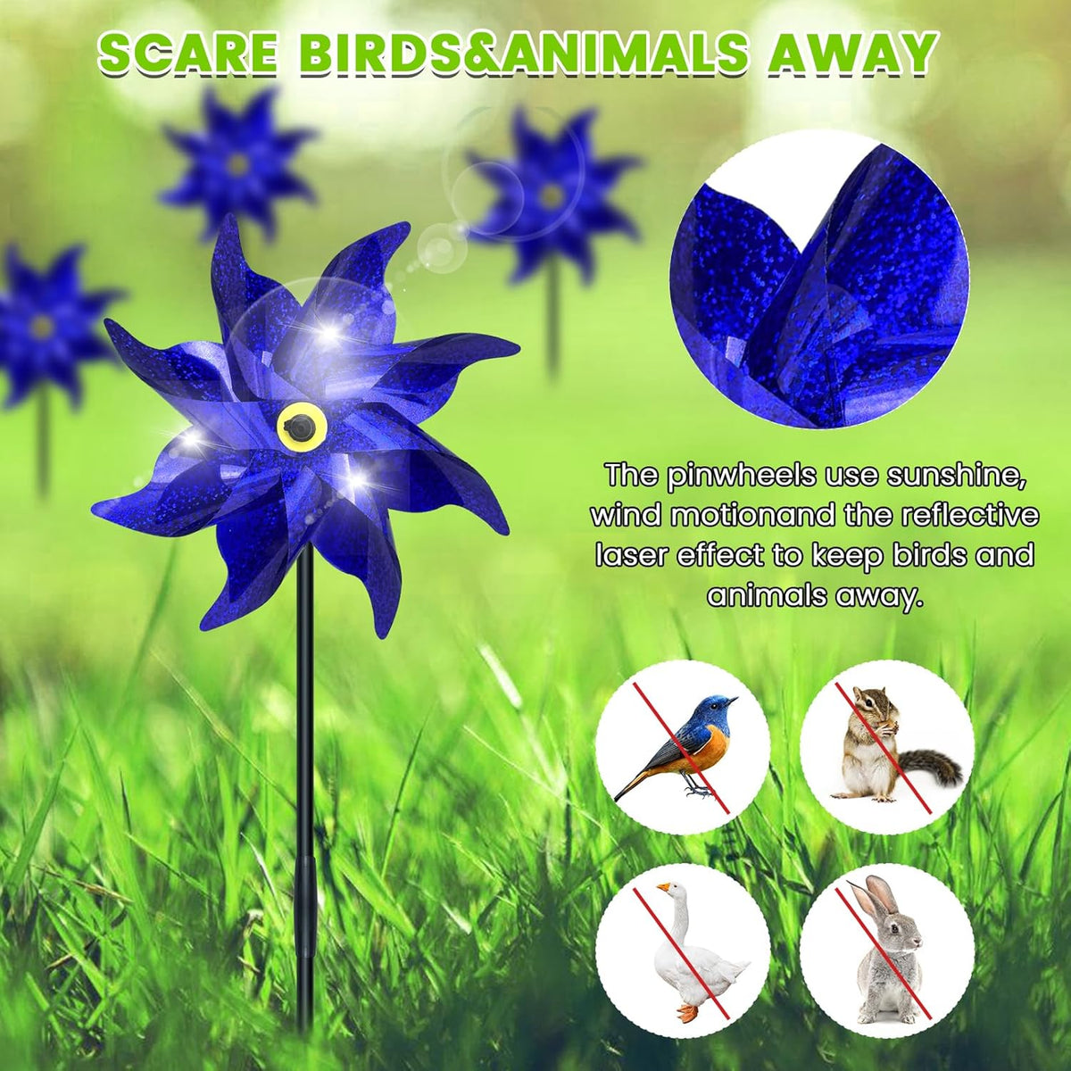 10 PCS Reflective Pinwheels for Yard and Garden Bird Devices Pre-Installed Sparkly Wind Spinner