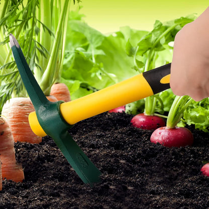 2 PCS 15 Inch Pick Mattock Hoe, Weeding Pick Axe with Fiberglass Long Handle Garden Tool for